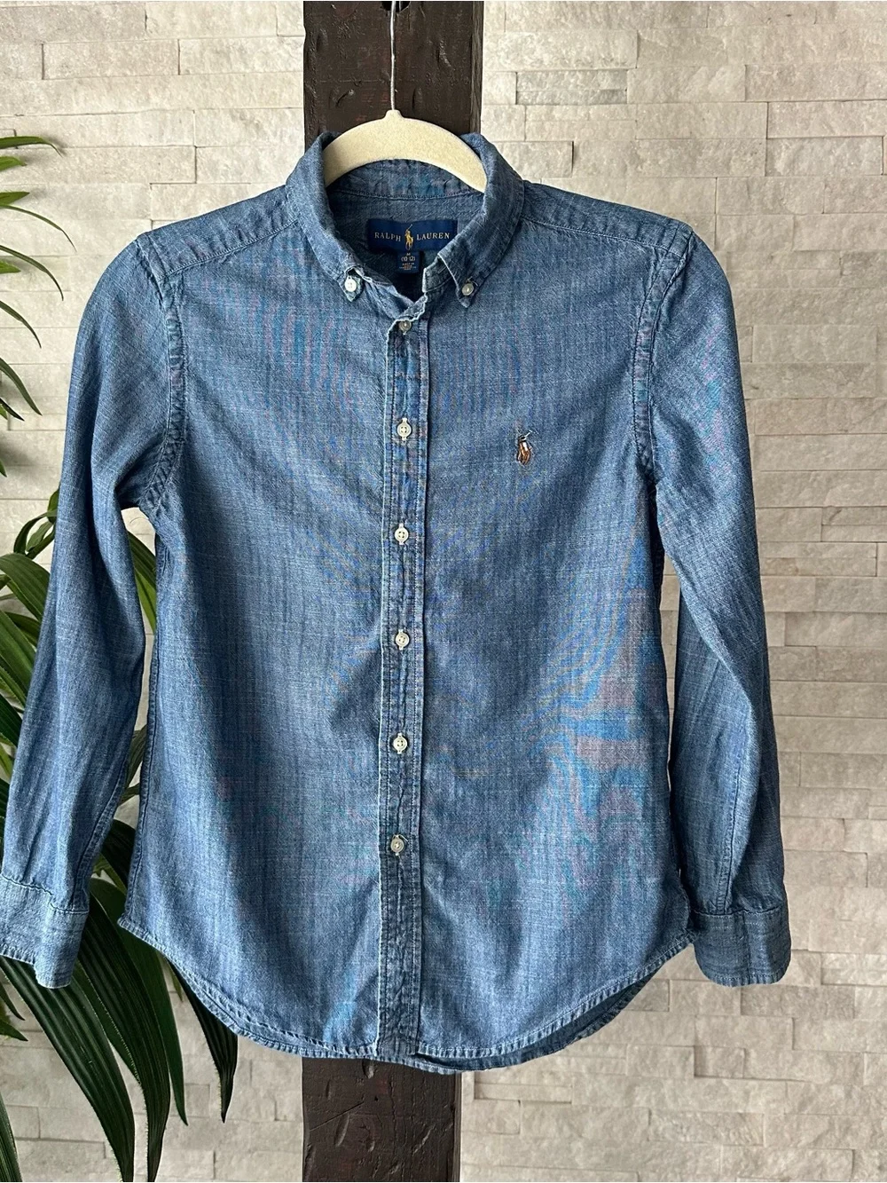 Ralph Lauren Blue Denim Chambray Button-Down Shirt Size M (10-12)
